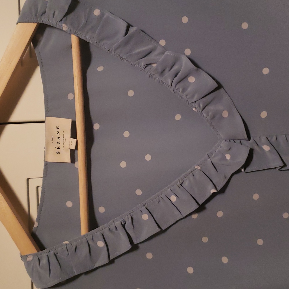 Sezane Blue Polka Dot Blouse